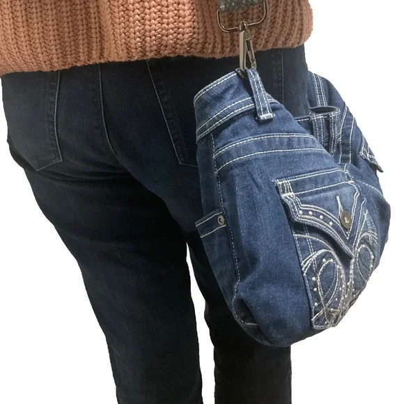 Stylish Boho & Blingy Removable Adjustable Strap “Made By Me”Crossbody Jean Bag! - Picture 14 of 16